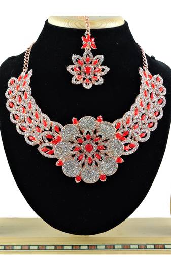 Red designer function wear ad necklace set