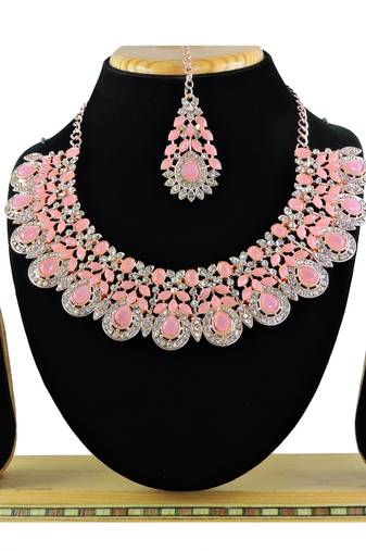 Pink designer function wear ad necklace set