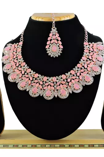 Pink designer function wear ad necklace set