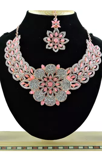 Pink designer function wear ad necklace set