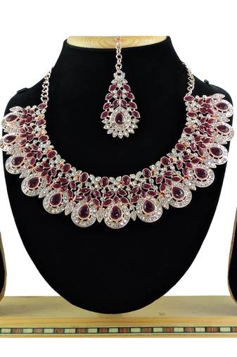Maroon designer function wear ad necklace set