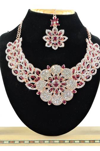 Maroon designer function wear ad necklace set