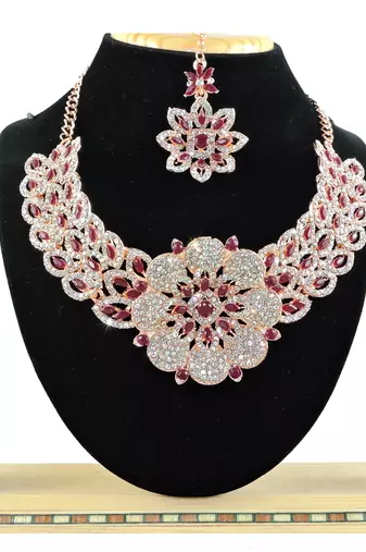 Maroon designer function wear ad necklace set