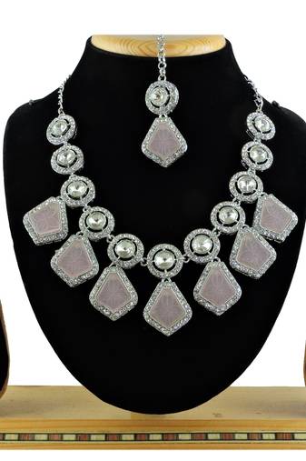Pink designer function wear ad necklace set