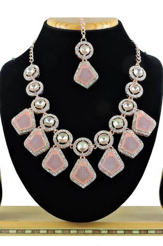 Pink designer function wear ad necklace set