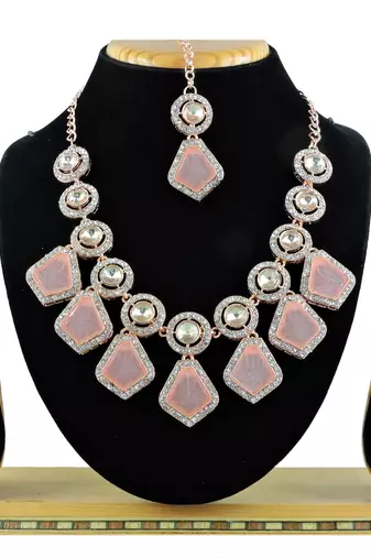 Pink designer function wear ad necklace set