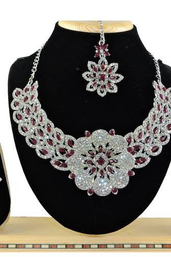 Maroon designer function wear ad necklace set