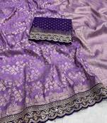 Lavender Color Heavy Chinon Silk Traditional Saree