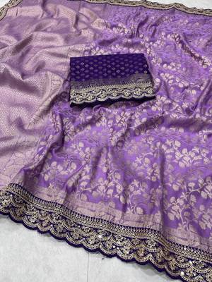 Lavender Color Heavy Chinon Silk Traditional Saree 2