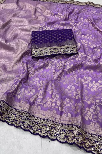 Lavender Color Heavy Chinon Silk Traditional Saree