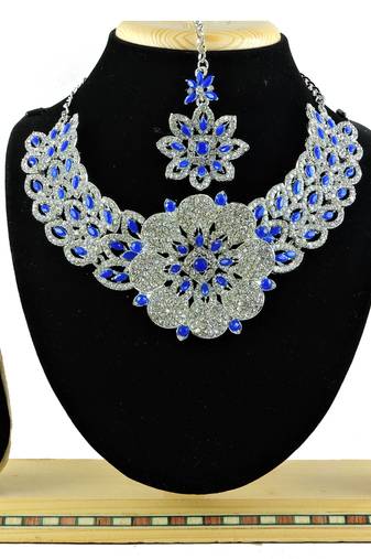 Blue designer function wear ad necklace set