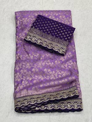 Lavender Color Heavy Chinon Silk Traditional Saree 3