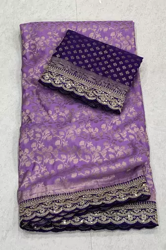 Lavender Color Heavy Chinon Silk Traditional Saree