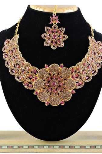 Pink designer function wear ad necklace set