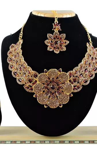 Maroon designer function wear ad necklace set