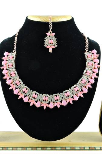 Pink designer function wear ad necklace set