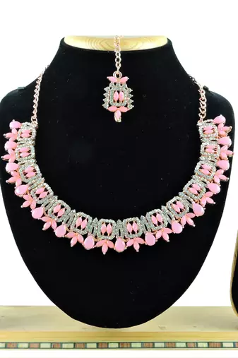Pink designer function wear ad necklace set