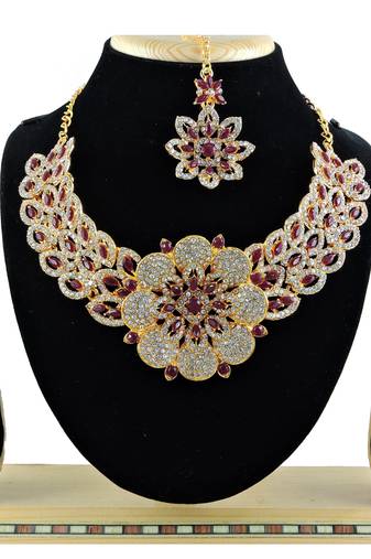 Maroon designer function wear ad necklace set