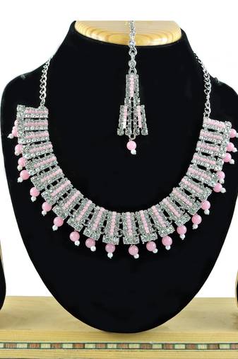 Pink designer function wear ad necklace set