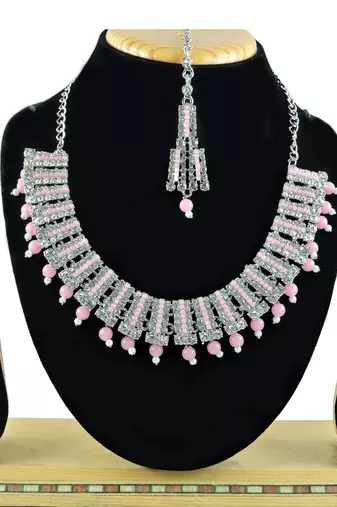 Pink designer function wear ad necklace set