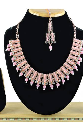 Pink designer function wear ad necklace set