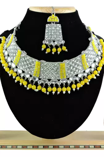 Yellow designer function wear ad necklace set