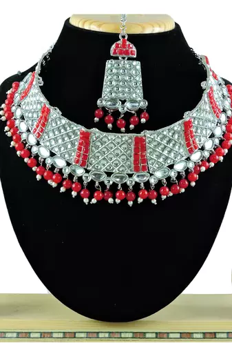 Red designer function wear ad necklace set