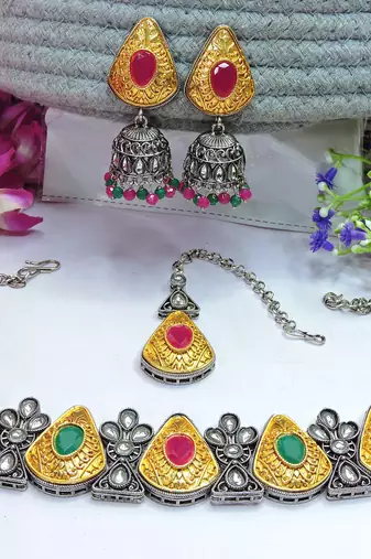 Green designer function wear ad necklace set