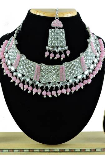 Pink designer function wear ad necklace set