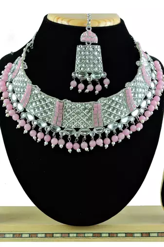 Pink designer function wear ad necklace set
