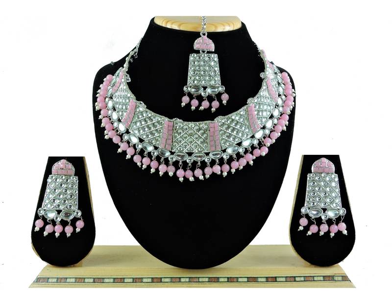 Pink designer function wear ad necklace set