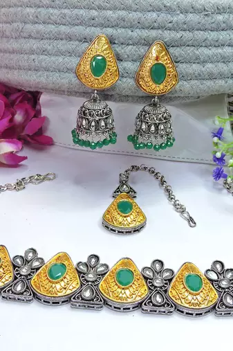 Green designer function wear ad necklace set