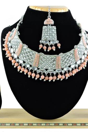 Orange designer function wear ad necklace set