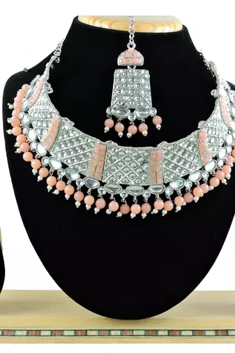 Orange designer function wear ad necklace set