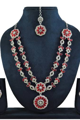 Red designer function wear ad necklace set