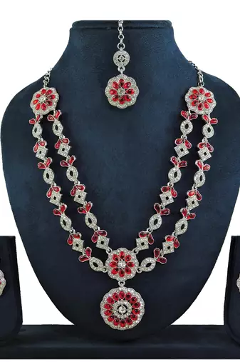 Red designer function wear ad necklace set
