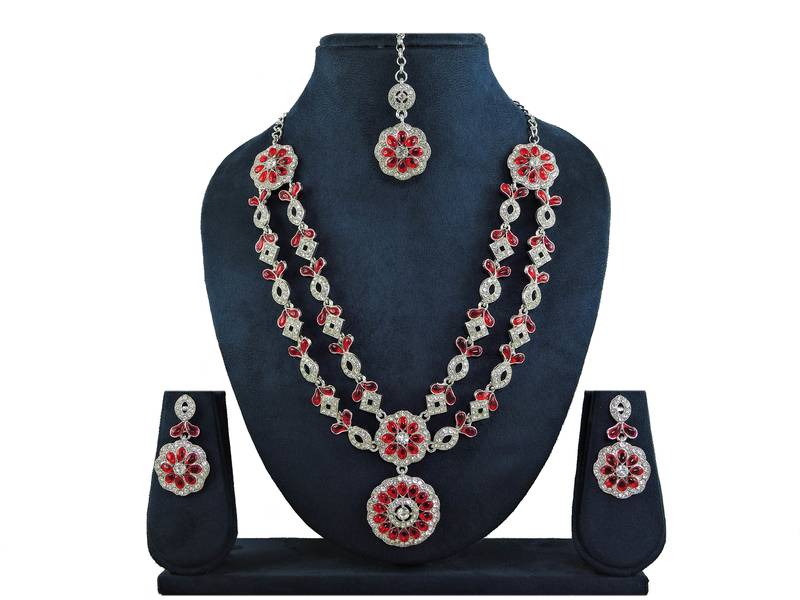 Red designer function wear ad necklace set