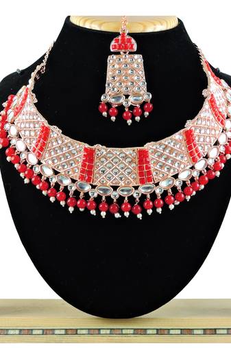 Red designer function wear ad necklace set