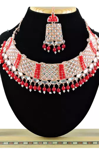Red designer function wear ad necklace set