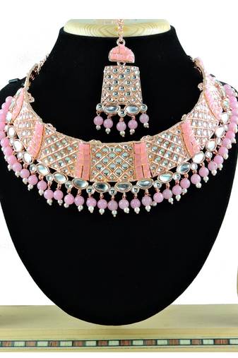 Pink designer function wear ad necklace set