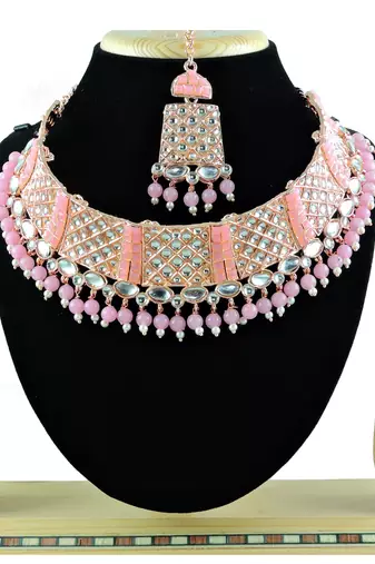 Pink designer function wear ad necklace set