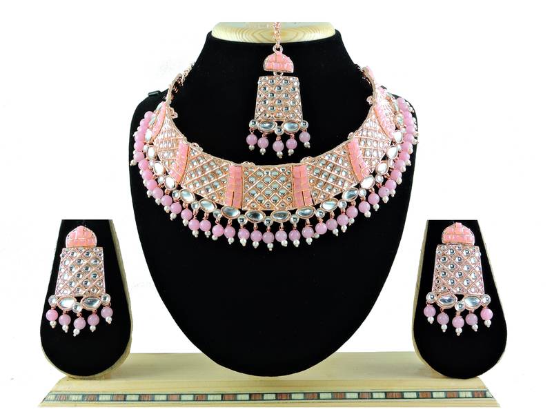 Pink designer function wear ad necklace set