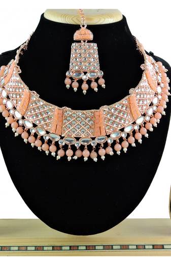 Orange designer function wear ad necklace set