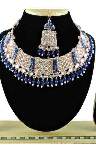 Blue designer function wear ad necklace set