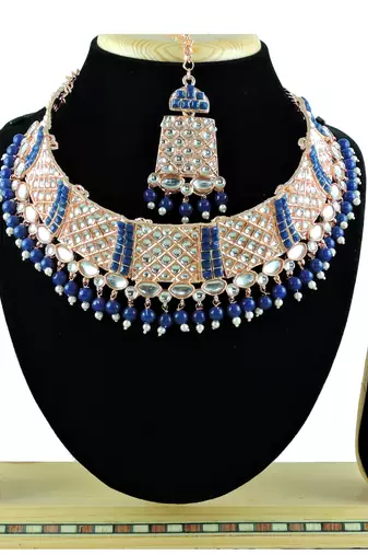 Blue designer function wear ad necklace set