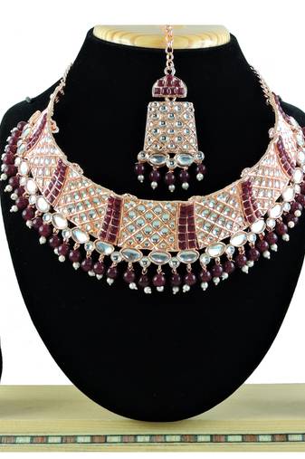 Maroon designer function wear ad necklace set