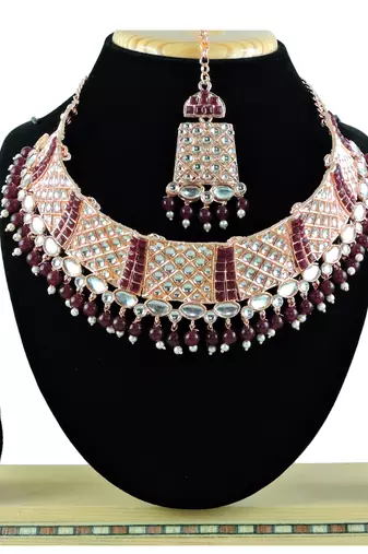 Maroon designer function wear ad necklace set