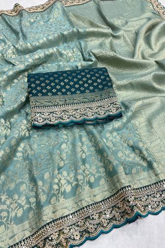 Light Green Color Heavy Chinon Silk Traditional Saree