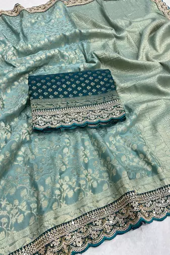 Light Green Color Heavy Chinon Silk Traditional Saree