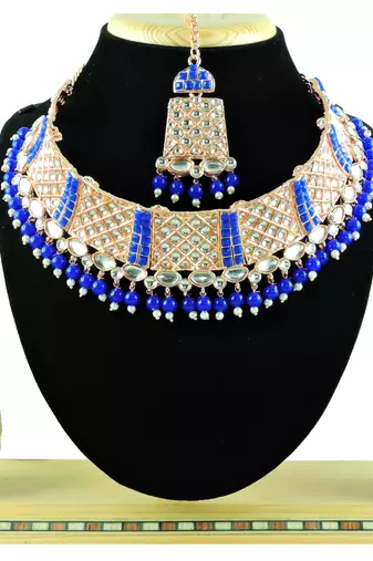 Blue designer function wear ad necklace set
